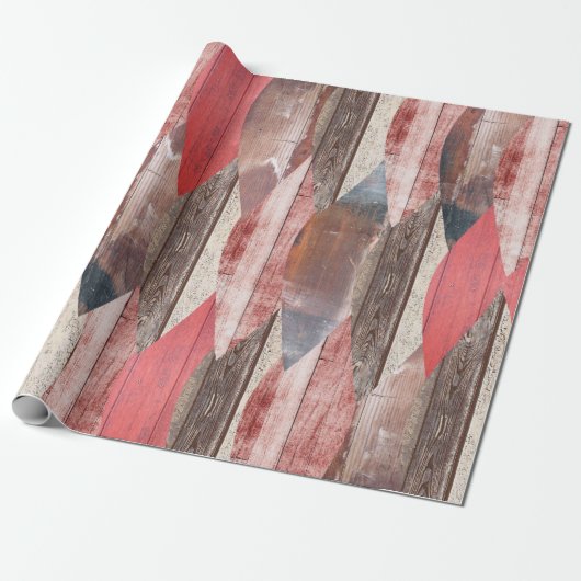 Barnwood Texture Red Leaf Pastel Pattern Cadeaupapier (Uitgerold)