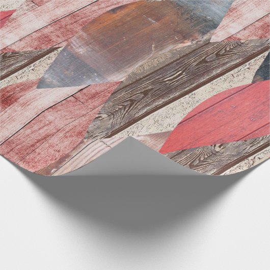 Barnwood Texture Red Leaf Pastel Pattern Cadeaupapier (Hoek)