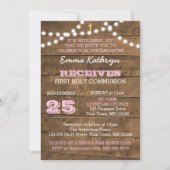 Barnwood verlicht roze eerste communie uitnodiging (Voorkant)