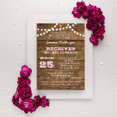 Barnwood verlicht roze eerste communie uitnodiging