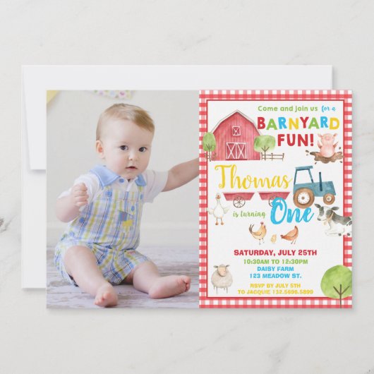 Barnyard 1e verjaardagsfeestje Schattige Boerderij Kaart (Voorkant)