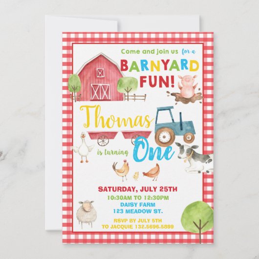 Barnyard 1e verjaardagsfeestje Schattigee boerderi Kaart (Voorkant)