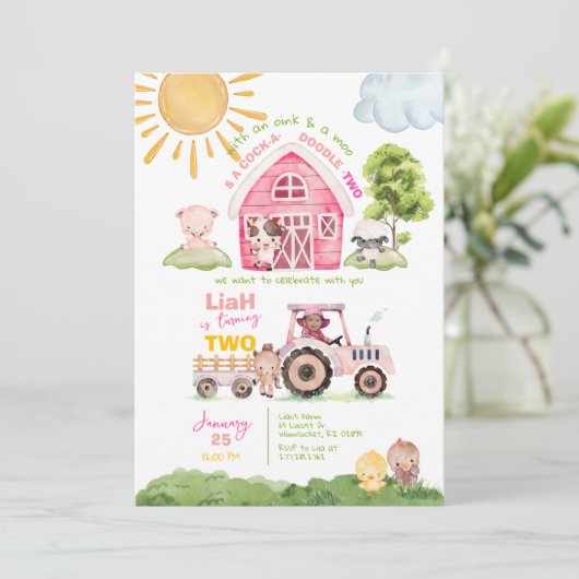 Barnyard 2e verjaardag foto uitnodiging (Staand voorkant)