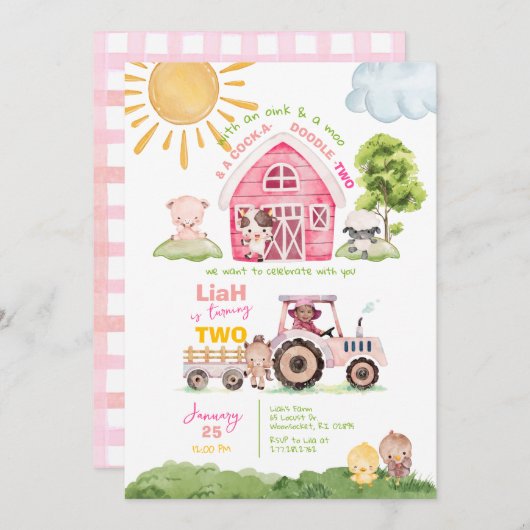 Barnyard 2e verjaardag foto uitnodiging (Voorkant / Achterkant)