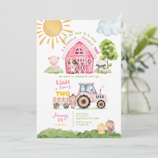 Barnyard 2e Verjaardag Uitnodiging (Staand voorkant)
