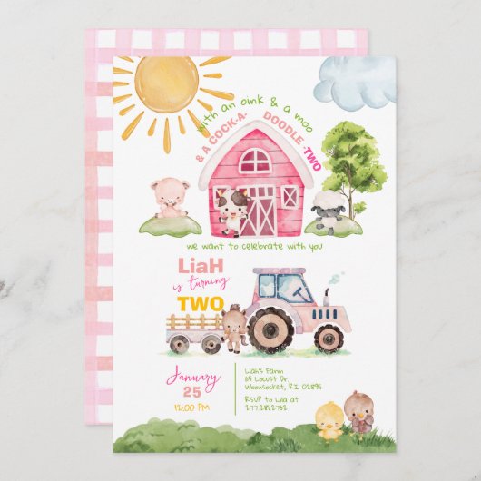 Barnyard 2e Verjaardag Uitnodiging (Voorkant / Achterkant)