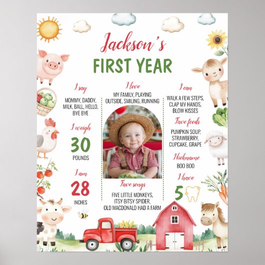 Barnyard Animal Eerste jaar Foto Milestone Poster (Voorkant)