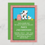 Barnyard Animal Friends Birthday Kaart<br><div class="desc">Deze leuke verjaardagsuitnodiging bevat een barnyard scène met boerderijdieren op een ingecheckte achtergrond.  Volledig aanpasbaar.</div>