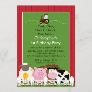 Barnyard Animal Fun Birthday Party Kaart