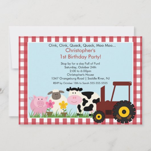 Barnyard Animal Fun Birthday Party Kaart (Voorkant)