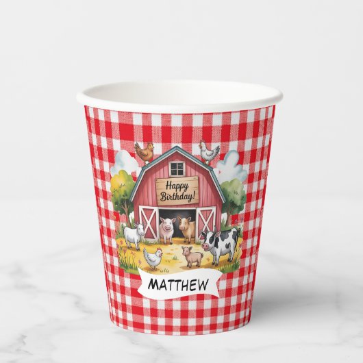 Barnyard Animals 1st. Birthday Party Papieren Bekers (Voorkant)
