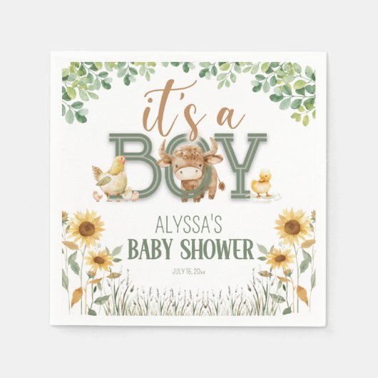 Barnyard Animals Baby Boy Baby shower Servet (Voorkant)