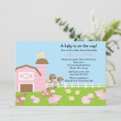 Barnyard Animals Baby Girl Shower Kaart (Staand voorkant)