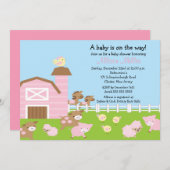 Barnyard Animals Baby Girl Shower Kaart (Voorkant / Achterkant)
