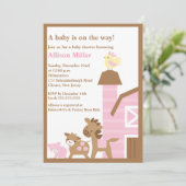 Barnyard Animals Baby Girl Shower Kaart (Staand voorkant)