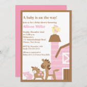 Barnyard Animals Baby Girl Shower Kaart (Voorkant / Achterkant)
