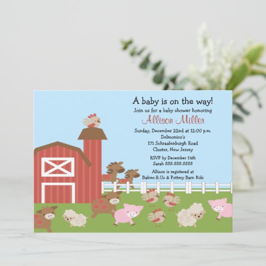 Barnyard Animals Baby Girl Shower Kaart (Staand voorkant)