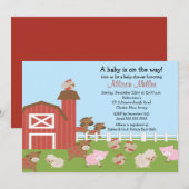 Barnyard Animals Baby Girl Shower Kaart (Voorkant / Achterkant)