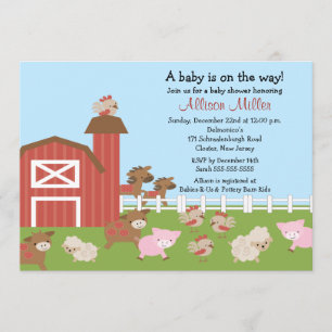 Barnyard Animals Baby Girl Shower Kaart