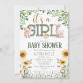 Barnyard Animals Baby Meisje Baby shower Kaart (Voorkant)