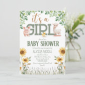 Barnyard Animals Baby Meisje Baby shower Kaart (Staand voorkant)