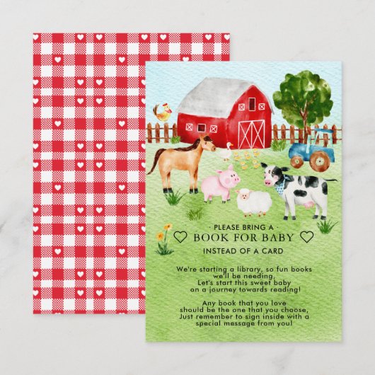 Barnyard Animals Baby shower Boek voor Baby Informatiekaartje (Voorkant / Achterkant)