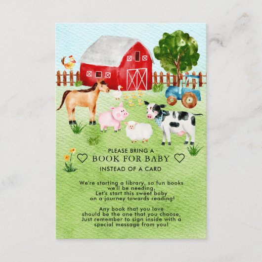 Barnyard Animals Baby shower Boek voor Baby Informatiekaartje (Voorkant)
