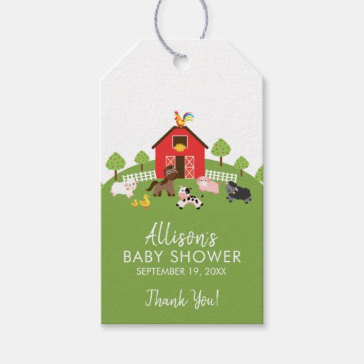 Barnyard Animals Baby shower Favor Gift Label Cadeaulabel (Voorkant)