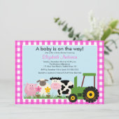 Barnyard Animals Baby shower Invitation Pink Girls Kaart (Staand voorkant)