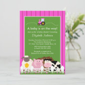 Barnyard Animals Baby shower Invitation Pink Girls Kaart (Staand voorkant)