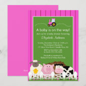 Barnyard Animals Baby shower Invitation Pink Girls Kaart (Voorkant / Achterkant)