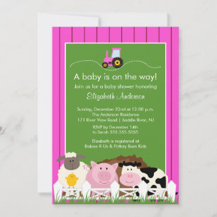 Barnyard Animals Baby shower Invitation Pink Girls Kaart