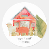 Barnyard Animals - Barn - Baby shower Favor Sticke Ronde Sticker (Voorkant)