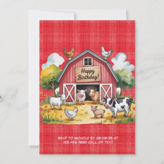 Barnyard Animals Boy 1st. Birthday Party Kaart (Achterkant)