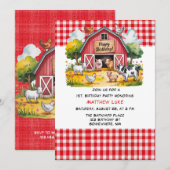 Barnyard Animals Boy 1st. Birthday Party Kaart (Voorkant / Achterkant)