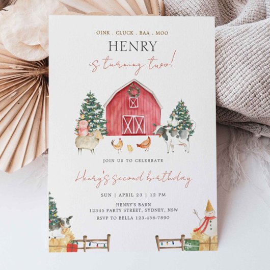 Barnyard Animals Christmas Kids Verjaardagsfeest Kaart