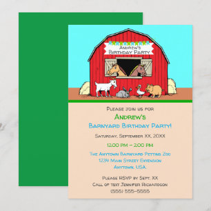 Barnyard Animals die Zoo Birthday Party pingelen Kaart