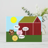 Barnyard Animals Kids Birthday Party Invitations Kaart (Staand voorkant)