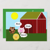 Barnyard Animals Kids Birthday Party Invitations Kaart (Voorkant / Achterkant)