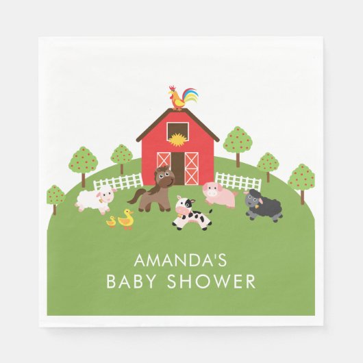 Barnyard Animals Neutral Baby shower Papieren serv Servetten (Voorkant)