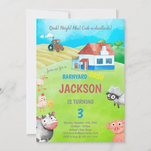 Barnyard Animals Party voor jongens Kaart (Voorkant)