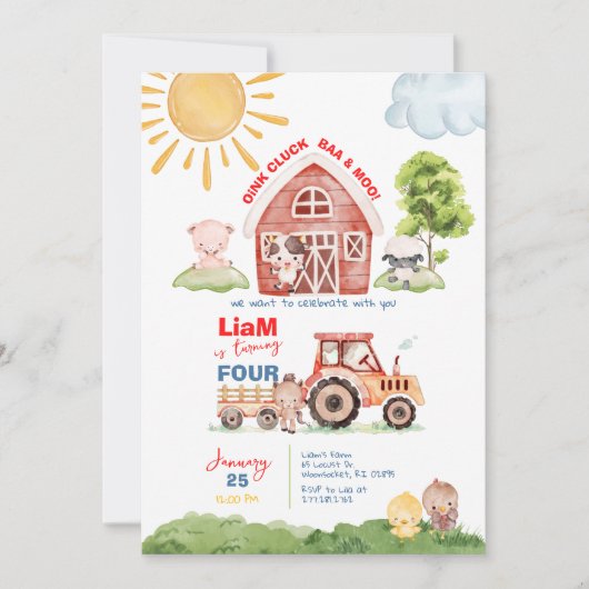 Barnyard Any Age Birthday Invitation Kaart (Voorkant)