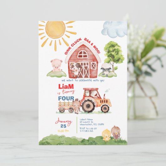 Barnyard Any Age Birthday Invitation Kaart (Staand voorkant)