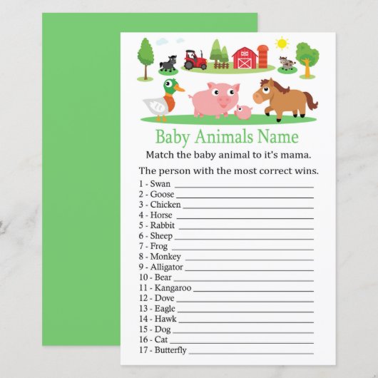Barnyard Baby Animals Name Game (Voorkant / Achterkant)