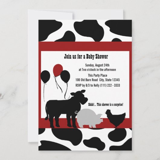 Barnyard Baby shower Kaart (Achterkant)