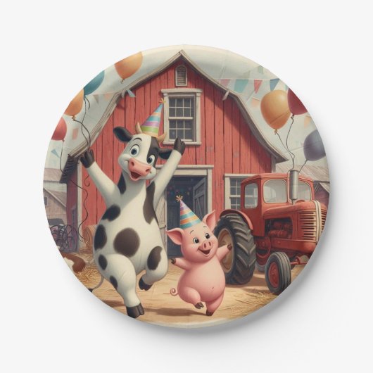 Barnyard Bash Disposable Plates 🐷 🍽️ Papieren Bordje (Voorkant)