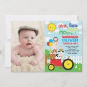Barnyard Bash Farm Animals 1st Birthday Foto Kaart (Voorkant)