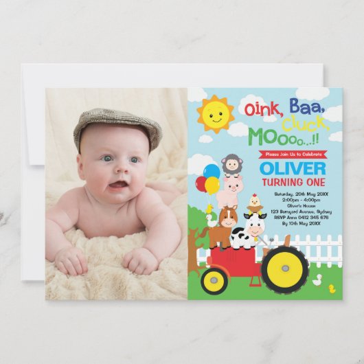 Barnyard Bash Farm Animals 1st Birthday Foto Kaart (Voorkant)