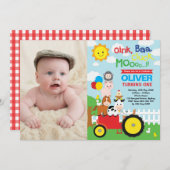 Barnyard Bash Farm Animals 1st Birthday Foto Kaart (Voorkant / Achterkant)