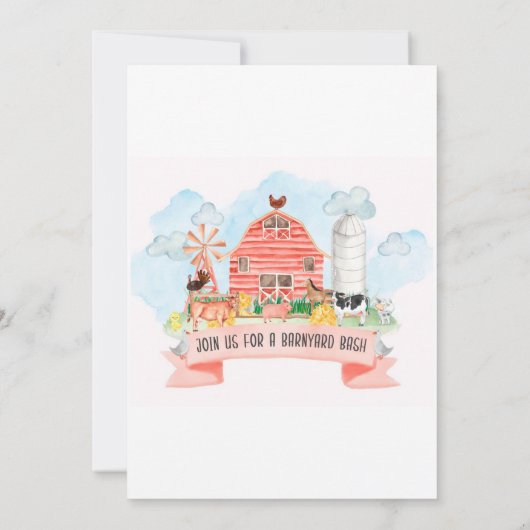 Barnyard Bash Farm Animals 1st. Birthday Party Inv Kaart (Achterkant)